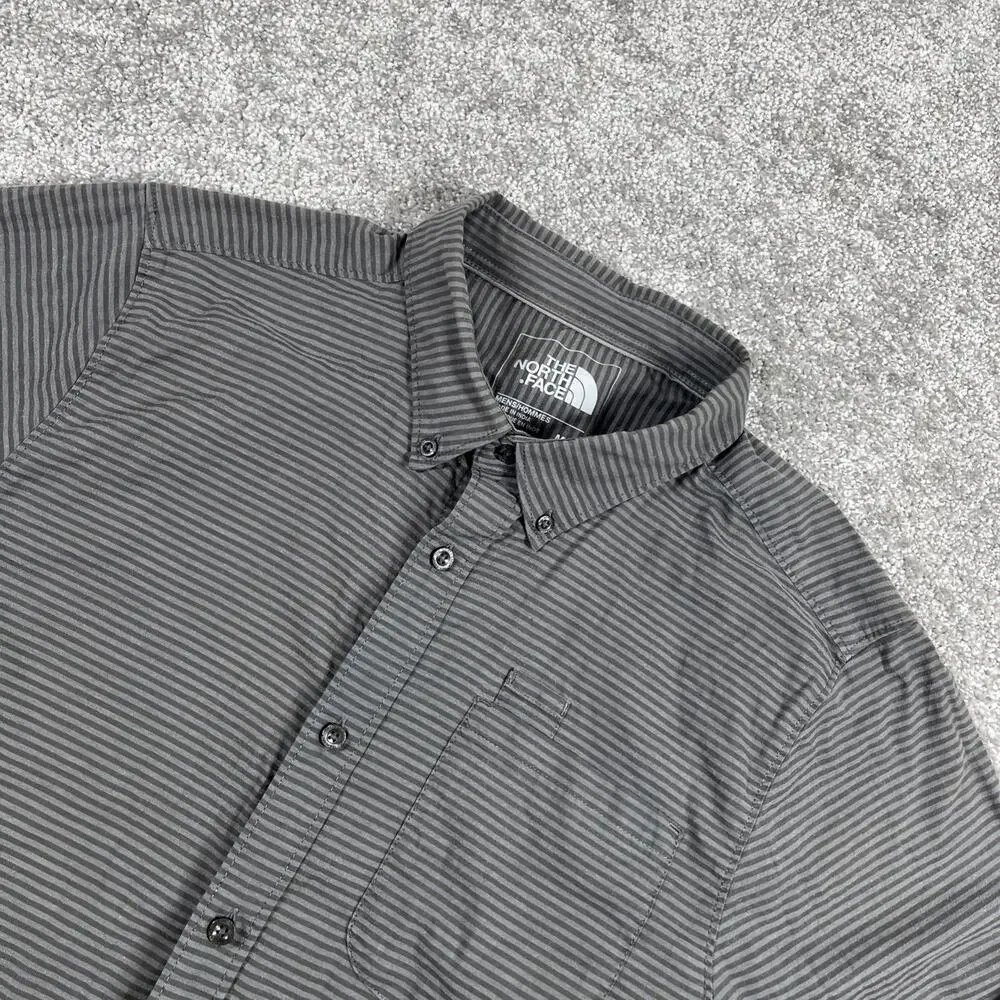 North Face Button Down Shirt Mens Medium Stripe Long Sleeve Outdoors‎ Gray